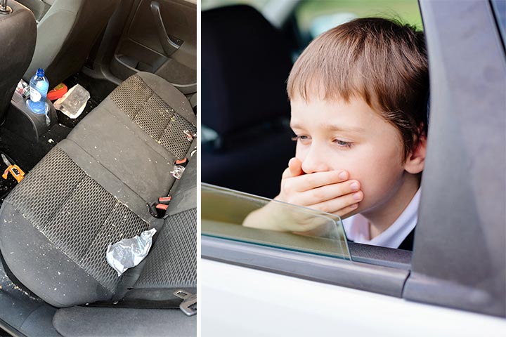 Overgeven in de auto of rommelige auto